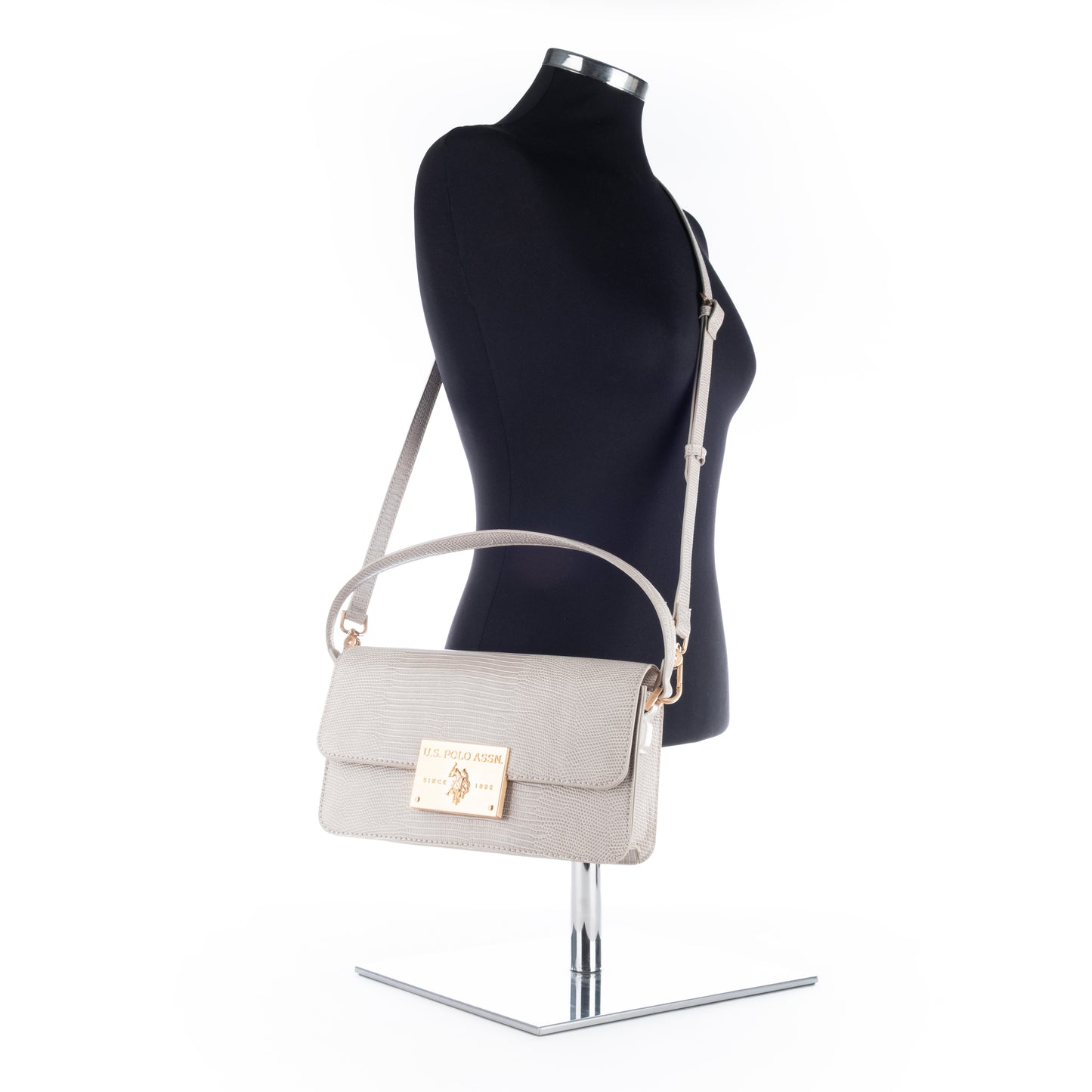 Bolsa Tiracolo Us Polo Bege com Detalhes Dourados