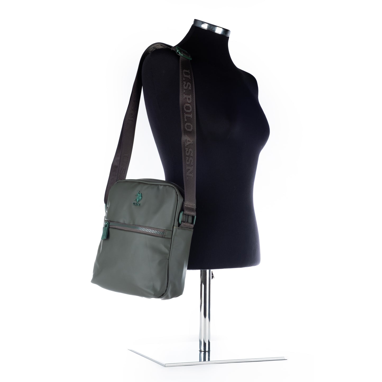 Bolsa Tiracolo U.S. Polo Assn. Verde com Bolso Frontal e Fecho de Correr