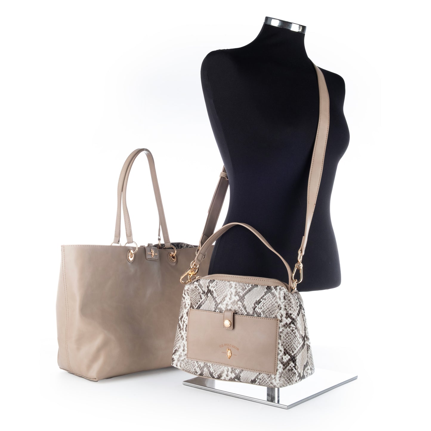Bolsa Tote US Polo Bege Elegante com Detalhes Dourados