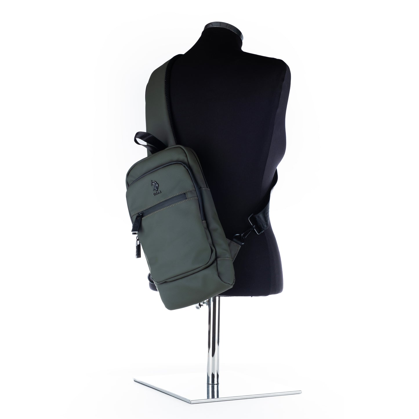 Mochila Sling Homem U.S. Polo Assn. Verde com Bolsos Frontais e Fechos de Correr