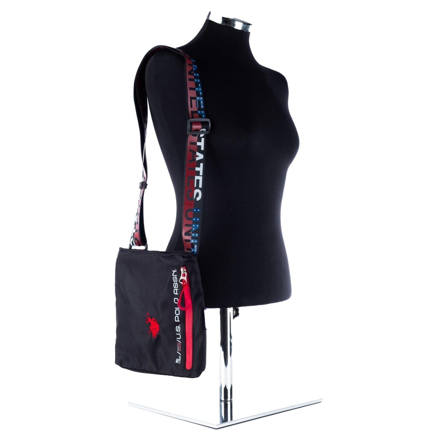 Bolsa Tiracolo Unisexo Us Polo Preta com Vermelho