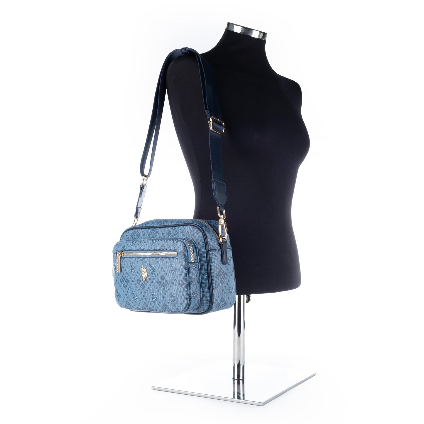 Bolsa Tiracolo Us Polo Azul com Detalhes Dourados