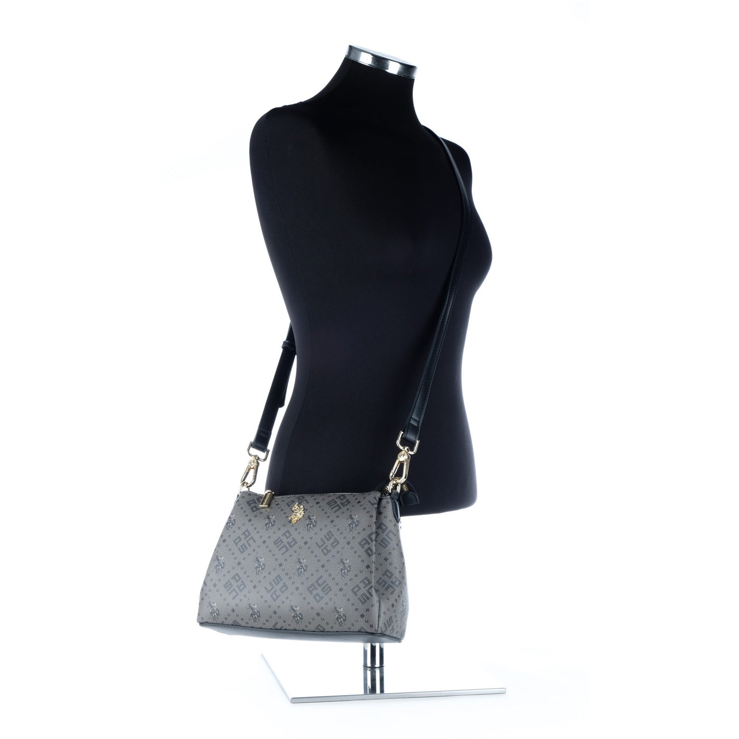 Bolsa Clutch U.S. Polo Assn. Cinzenta com Padrão Monograma