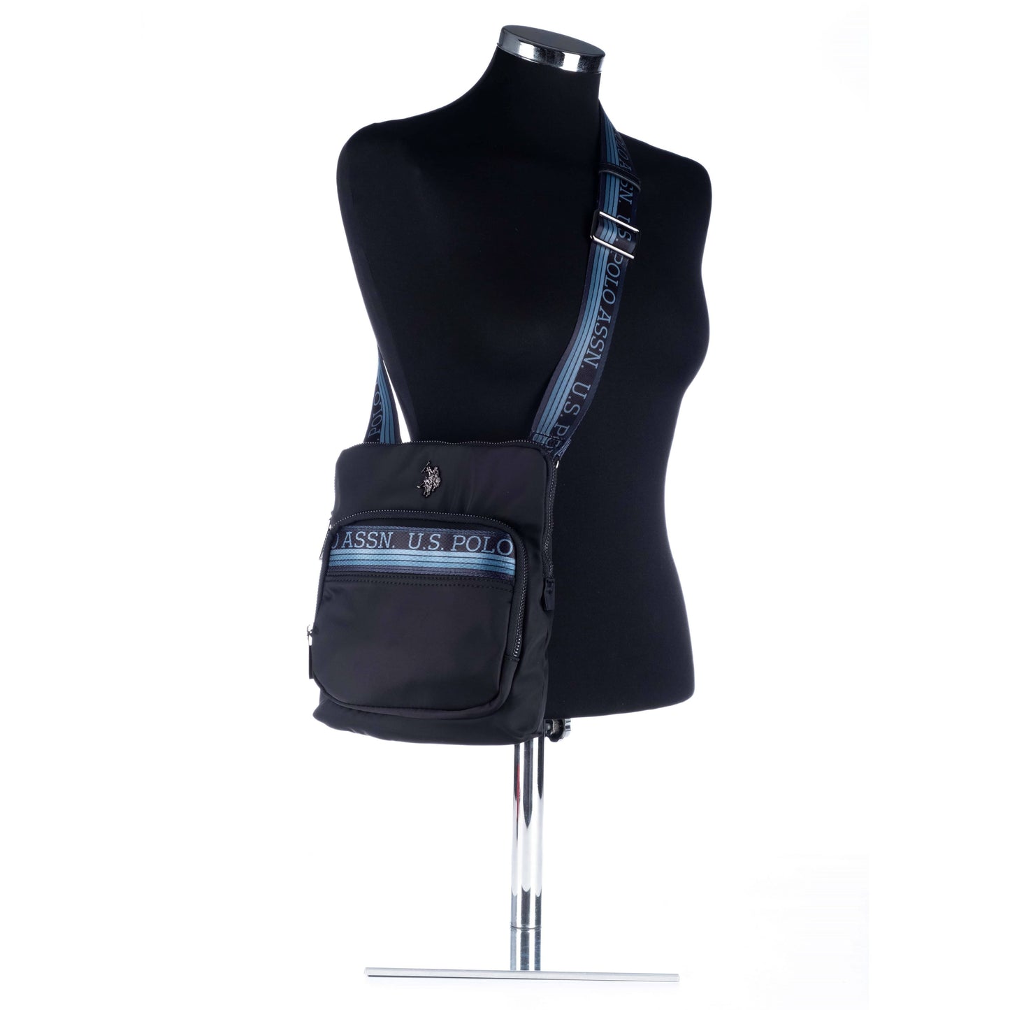 Bolsa Tiracolo Homem US Polo Preta com Faixa Azul