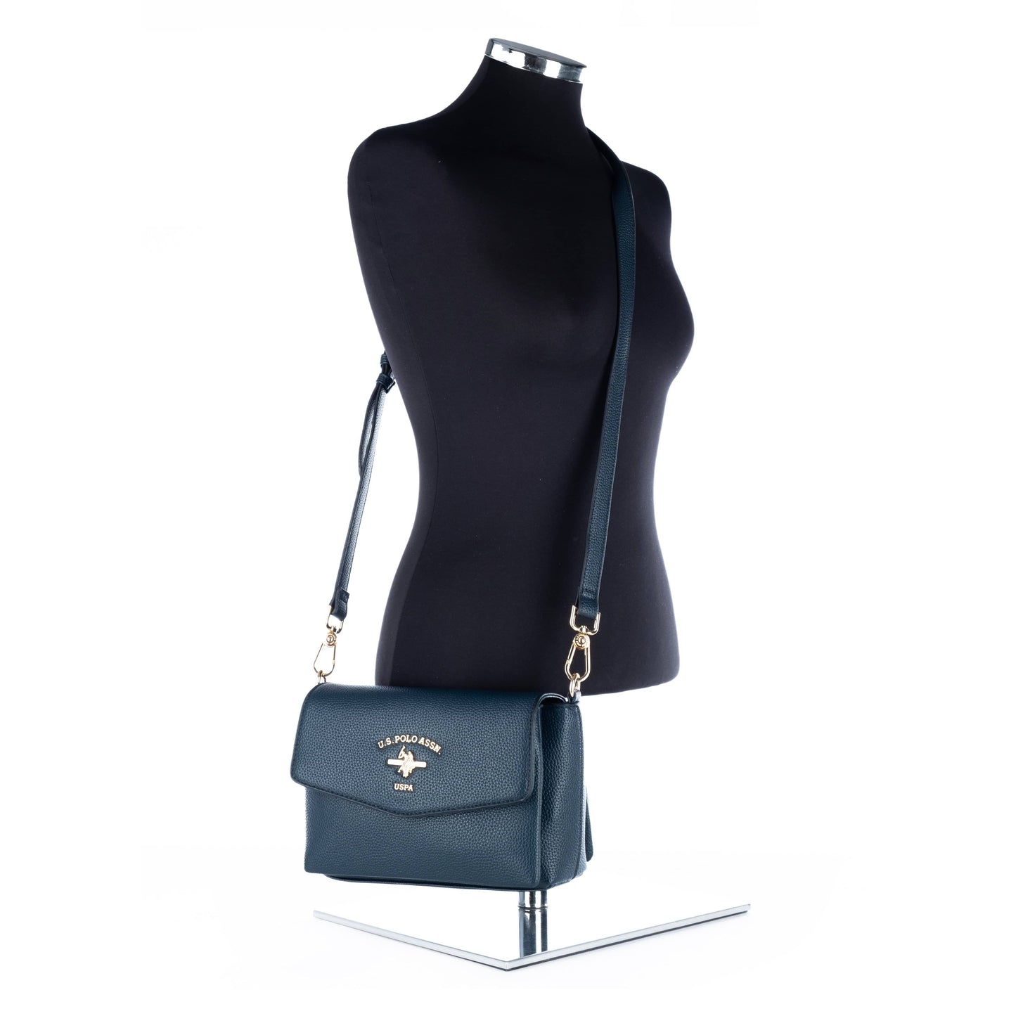 Bolsa Tiracolo Feminina US Polo Azul Marinho com Logo Dourado