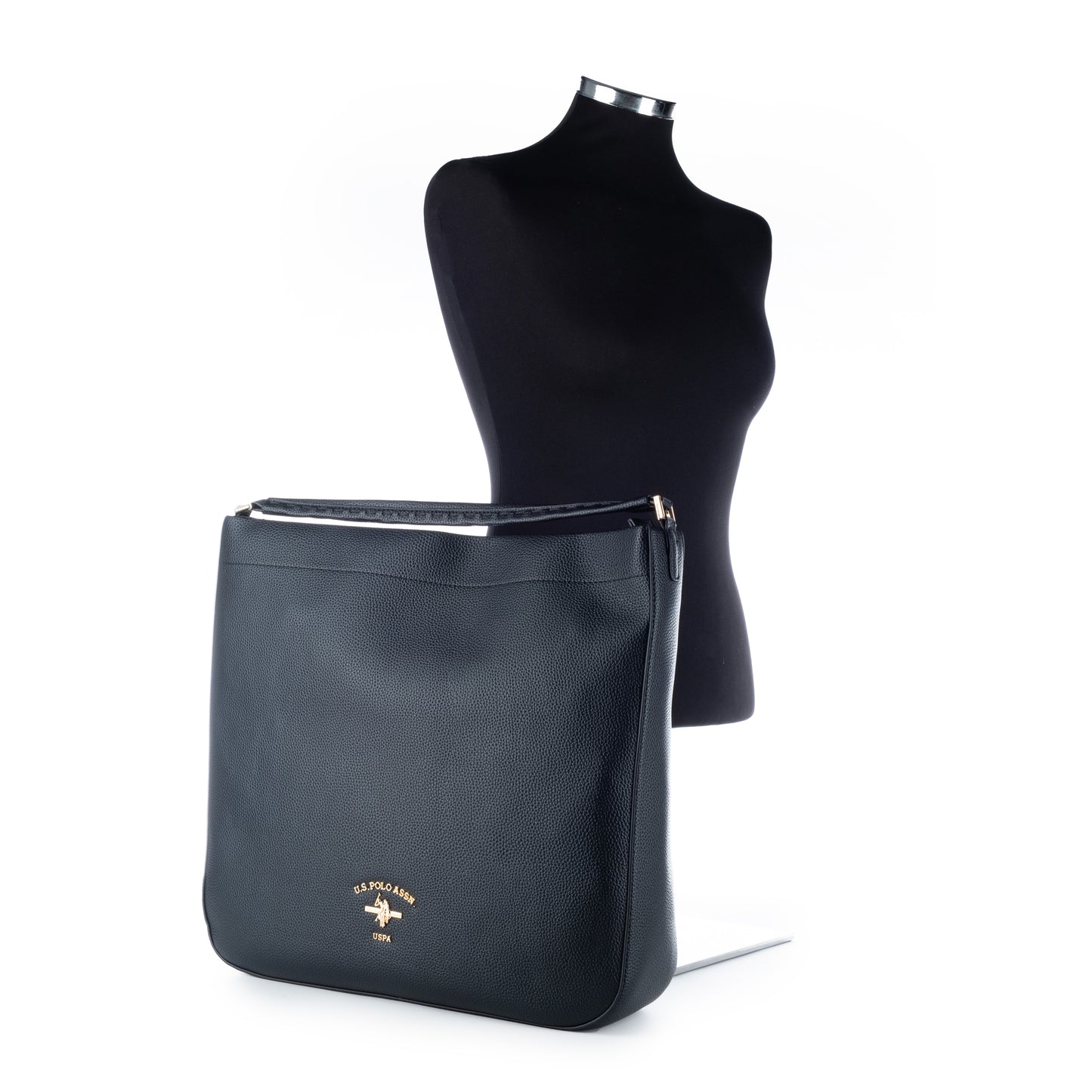 Bolsa de Ombro Us Polo Preta com Logo Dourado