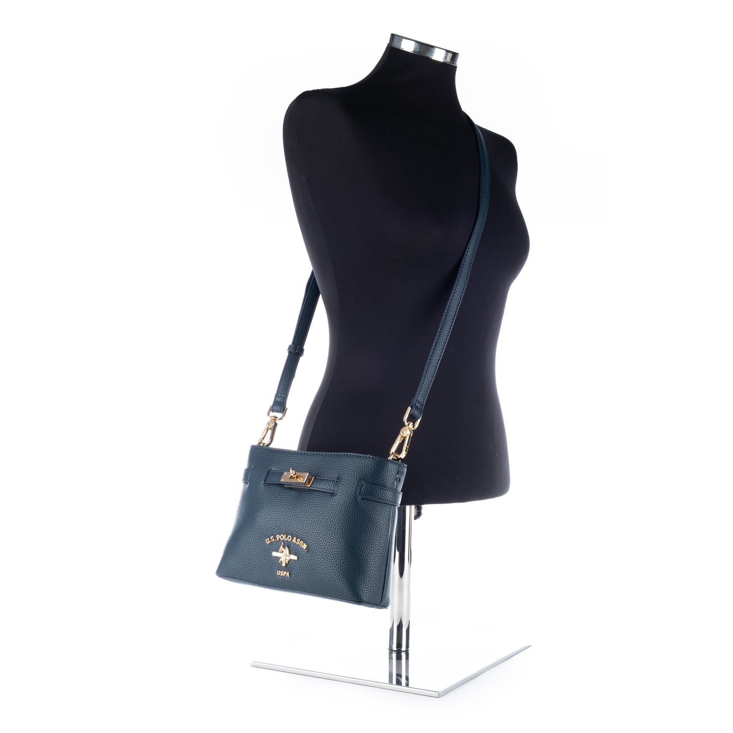 Bolsa Tiracolo Us Polo Azul-Marinho com Detalhes Dourados