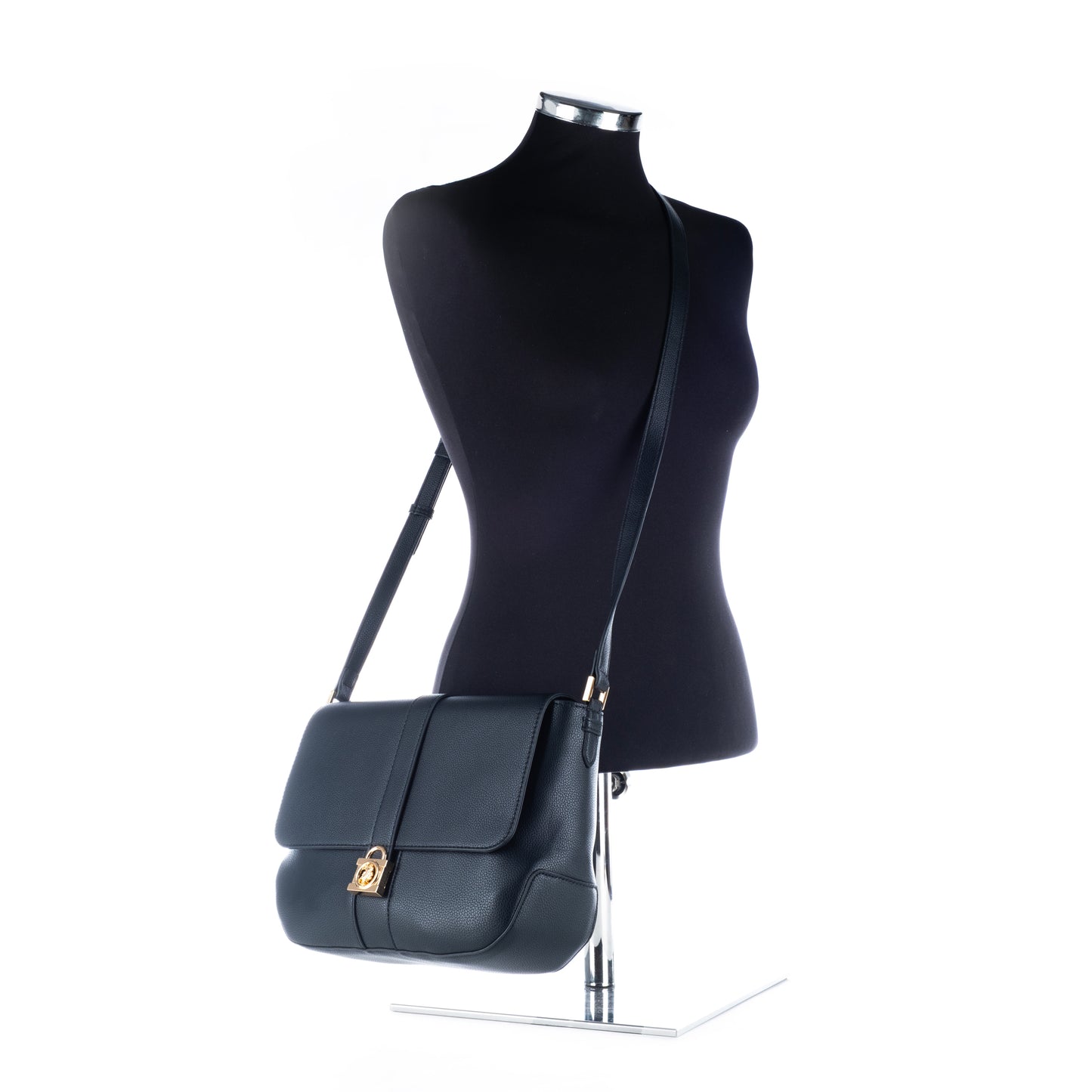 Bolsa Tiracolo US Polo Preta com Detalhes Dourados