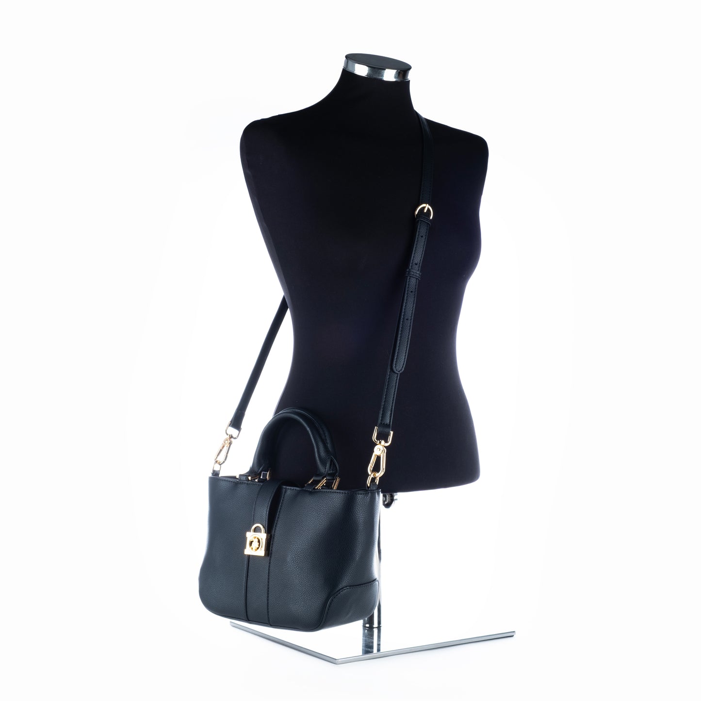 Bolsa Satchel Us Polo Preta com Fecho Decorativo