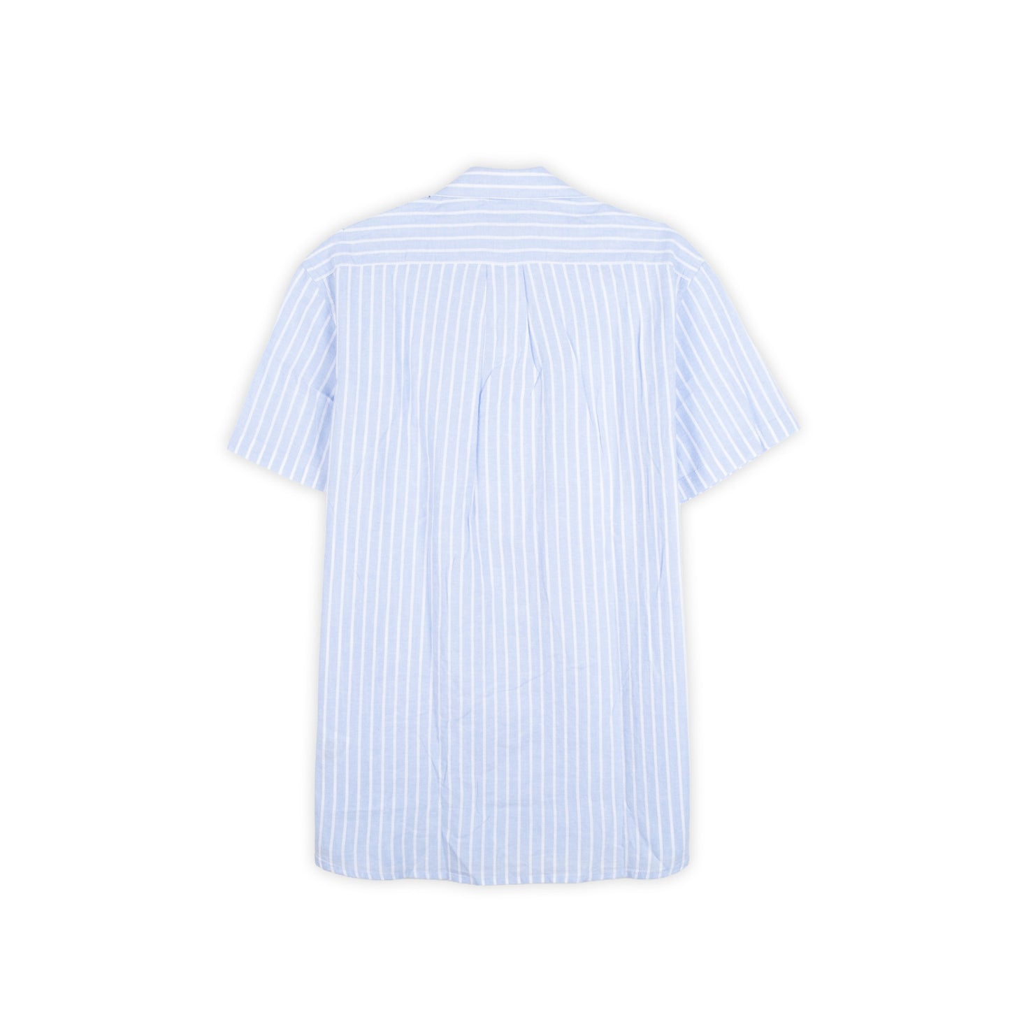 Camisa Homem Yes Zee Azul-Clara de Manga Curta às Riscas com Colarinho Aberto