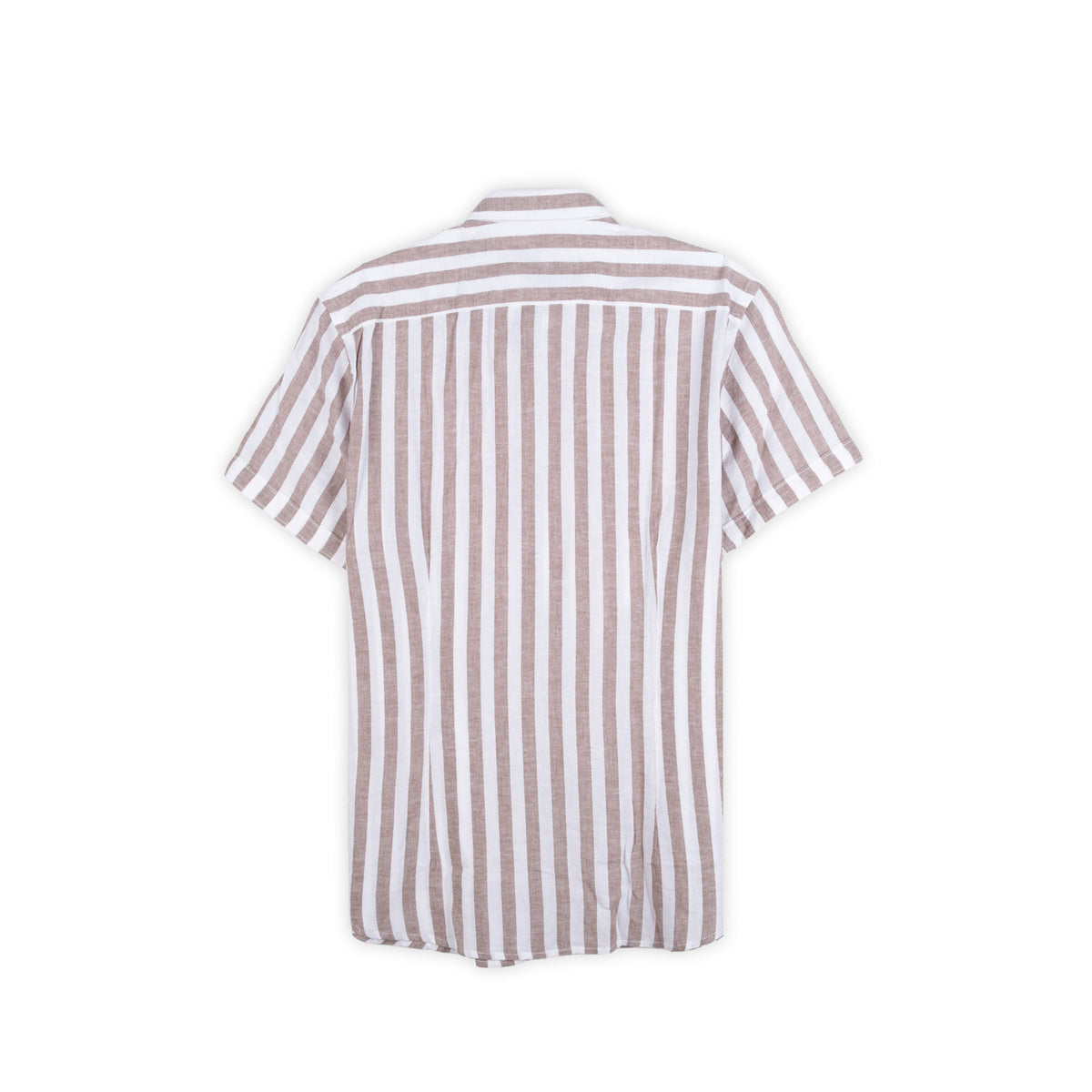 Camisa Homem Yes Zee Bege e Branca de Manga Curta às Riscas