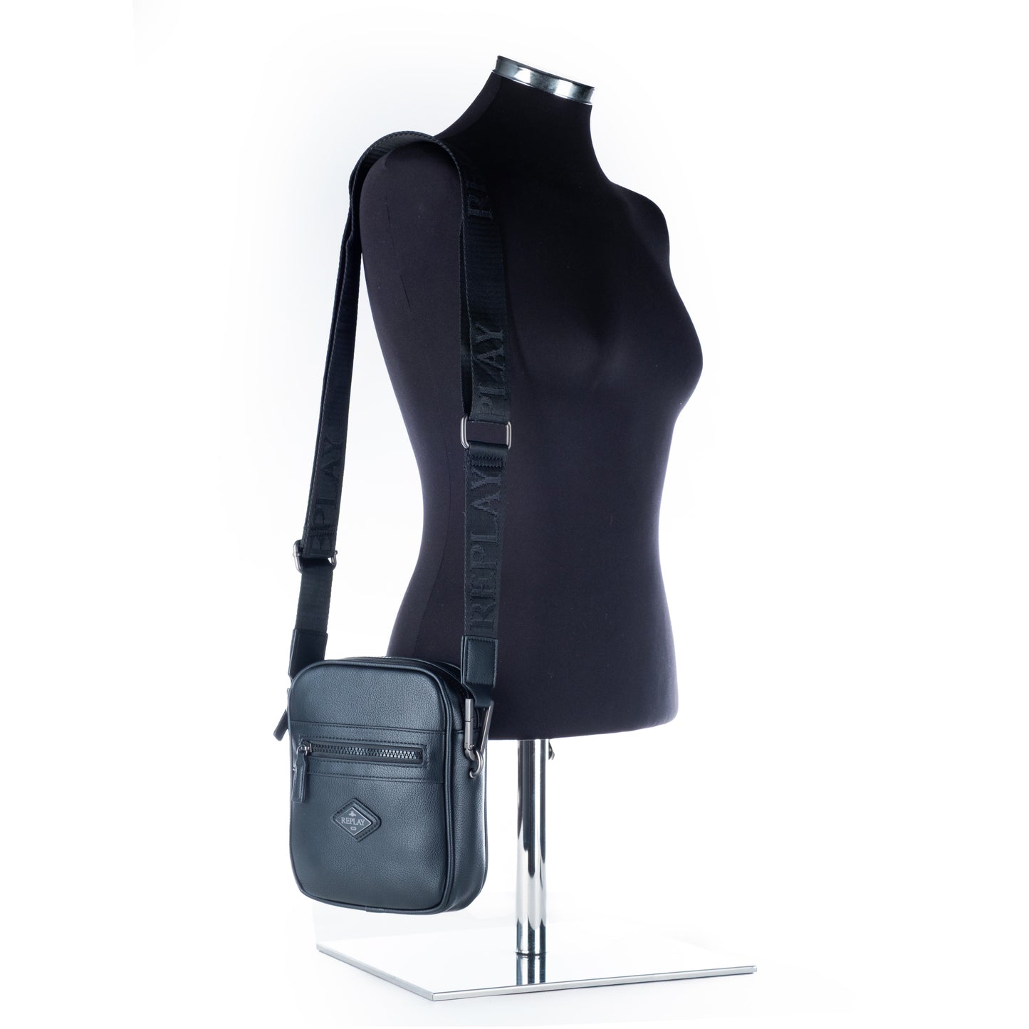 Bolsa Tiracolo Homem Replay Azul em Pele Sintética com Fecho Zip e Alça Ajustável