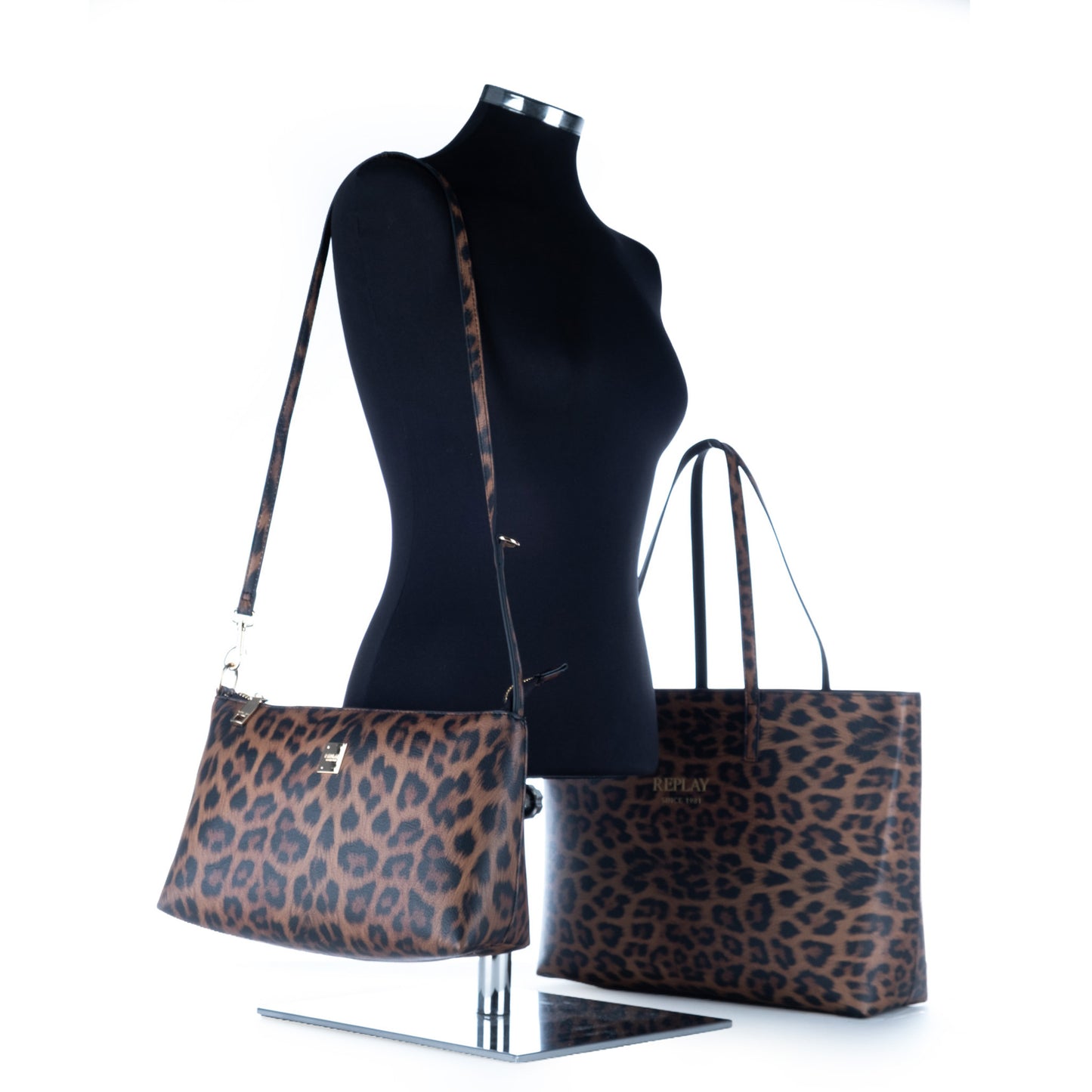 Bolsa Tote Replay Castanha com Padrão Animal Print e Bolsa Removível