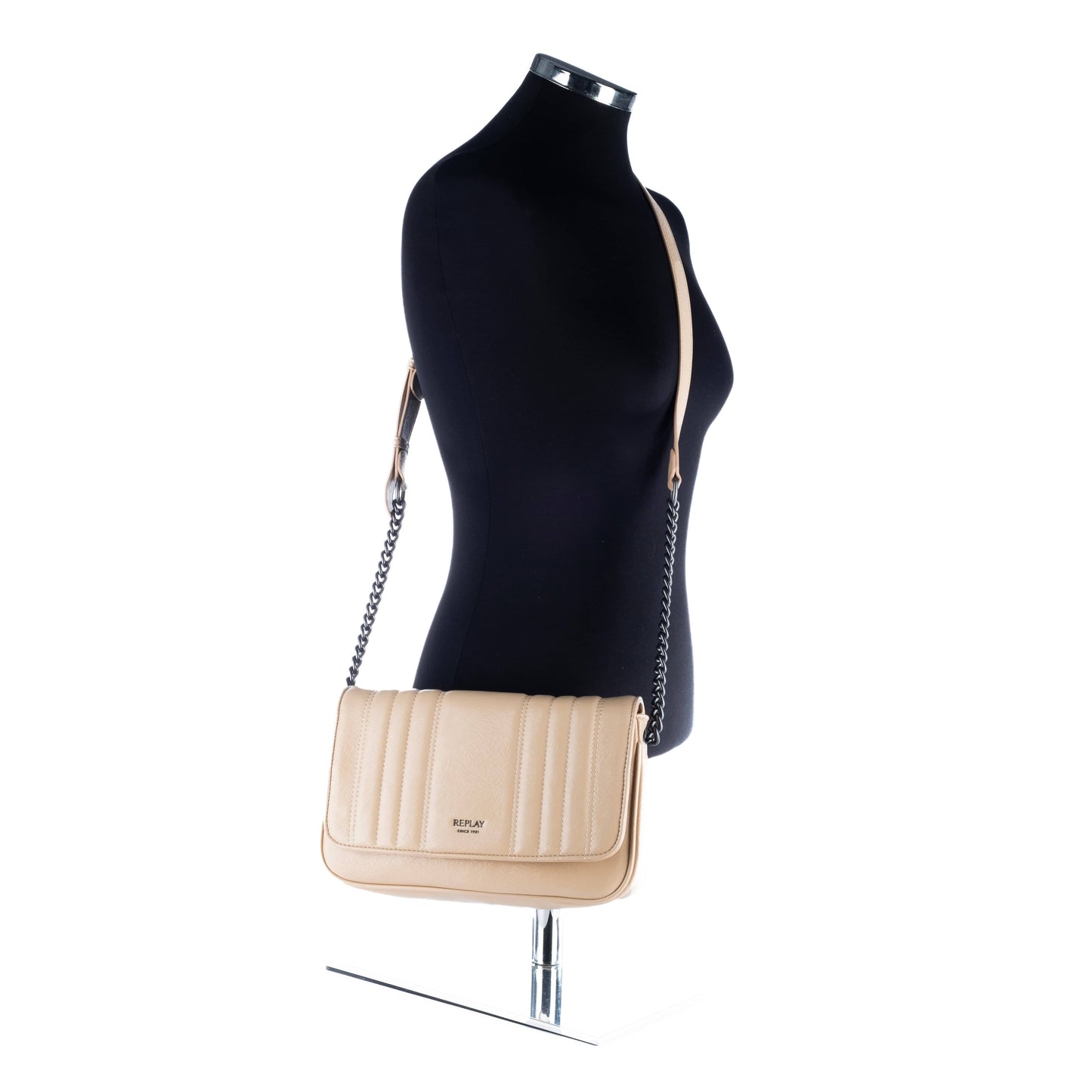 Bolsa Tiracolo Feminina Replay Bege com Detalhes Modernos