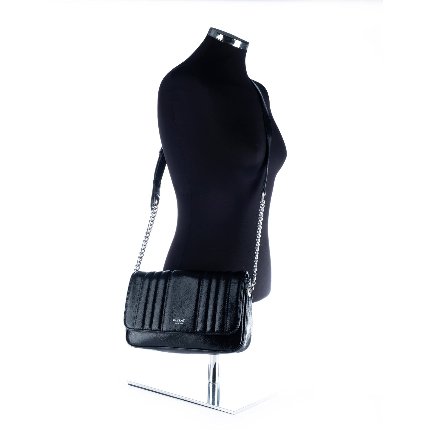 Bolsa Tiracolo Feminina Replay Preta com Corrente