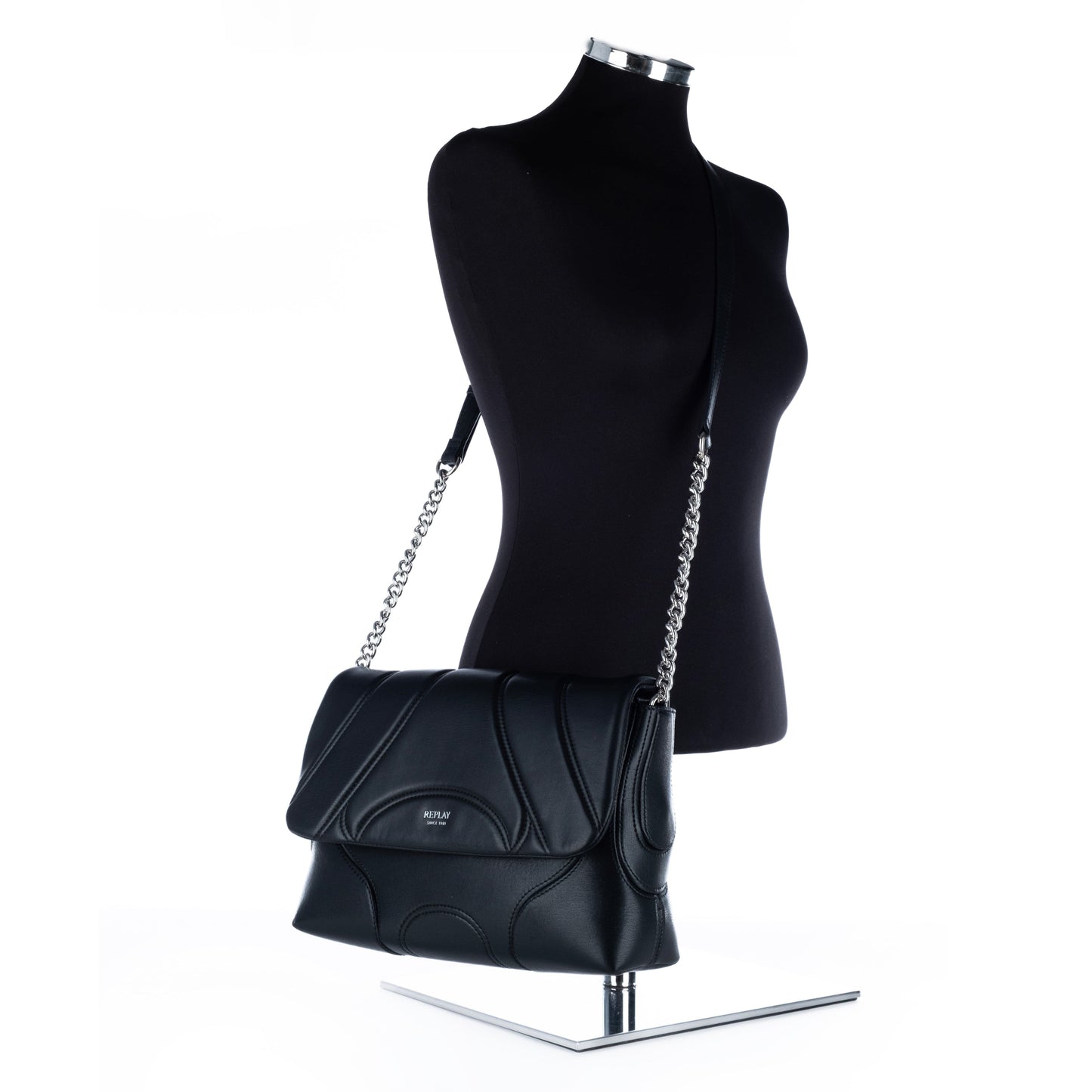 Bolsa Tiracolo Feminina Replay Preta com Detalhes Elegantes