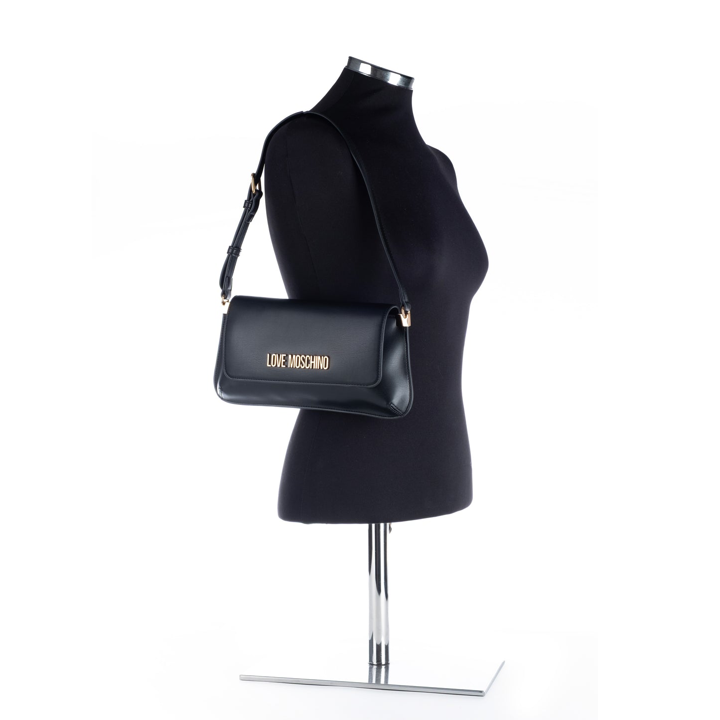 Bolsa de Ombro Love Moschino Preta com Detalhe Dourado