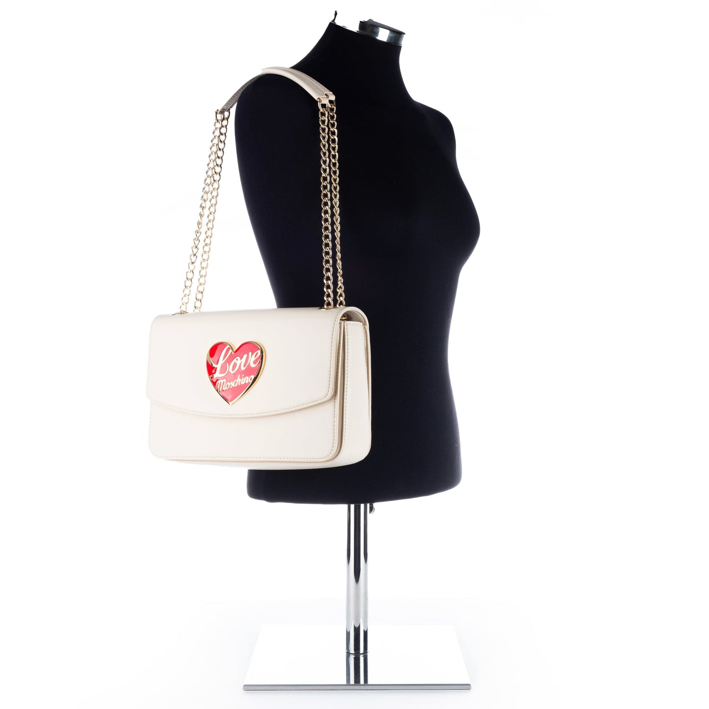 Bolsa de Ombro Bege com detalhe Vermelho Love Moschino