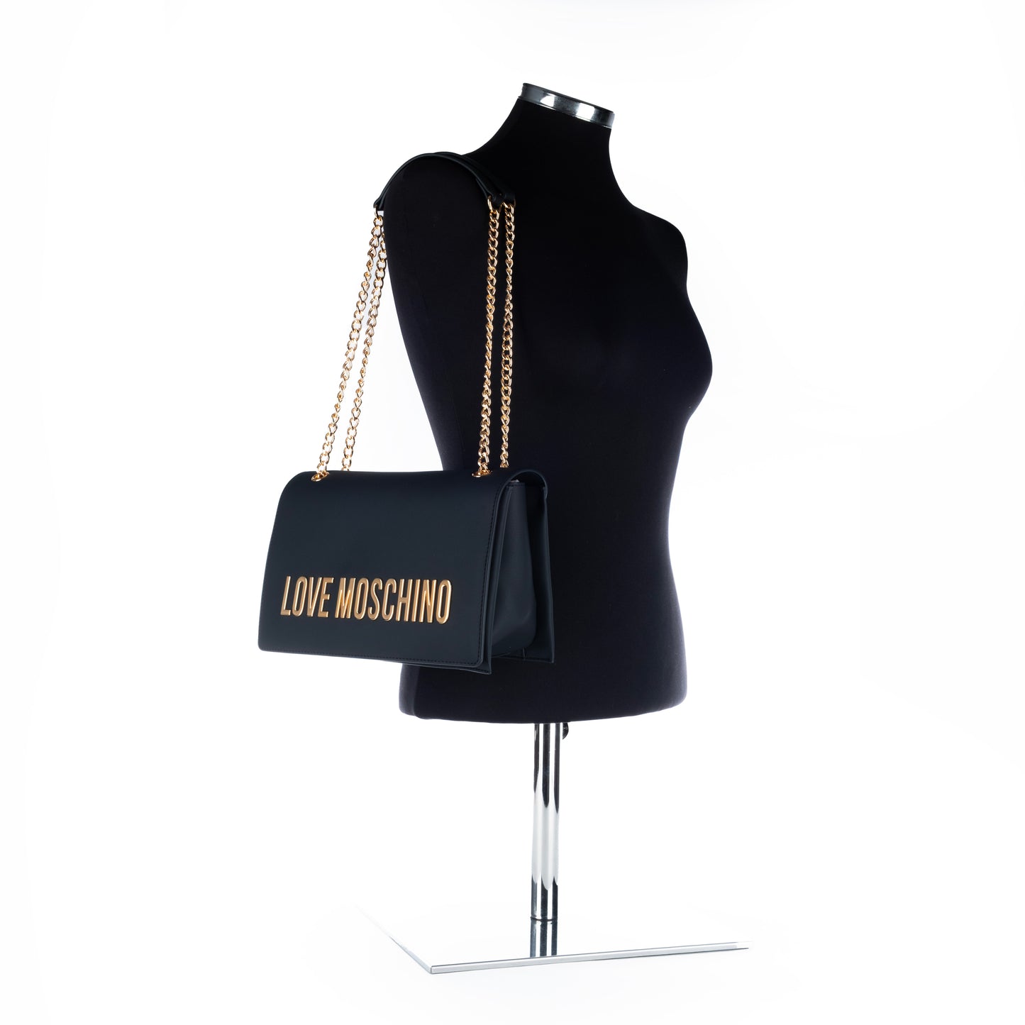 Bolsa Tiracolo Love Moschino Preta com Logo Dourado