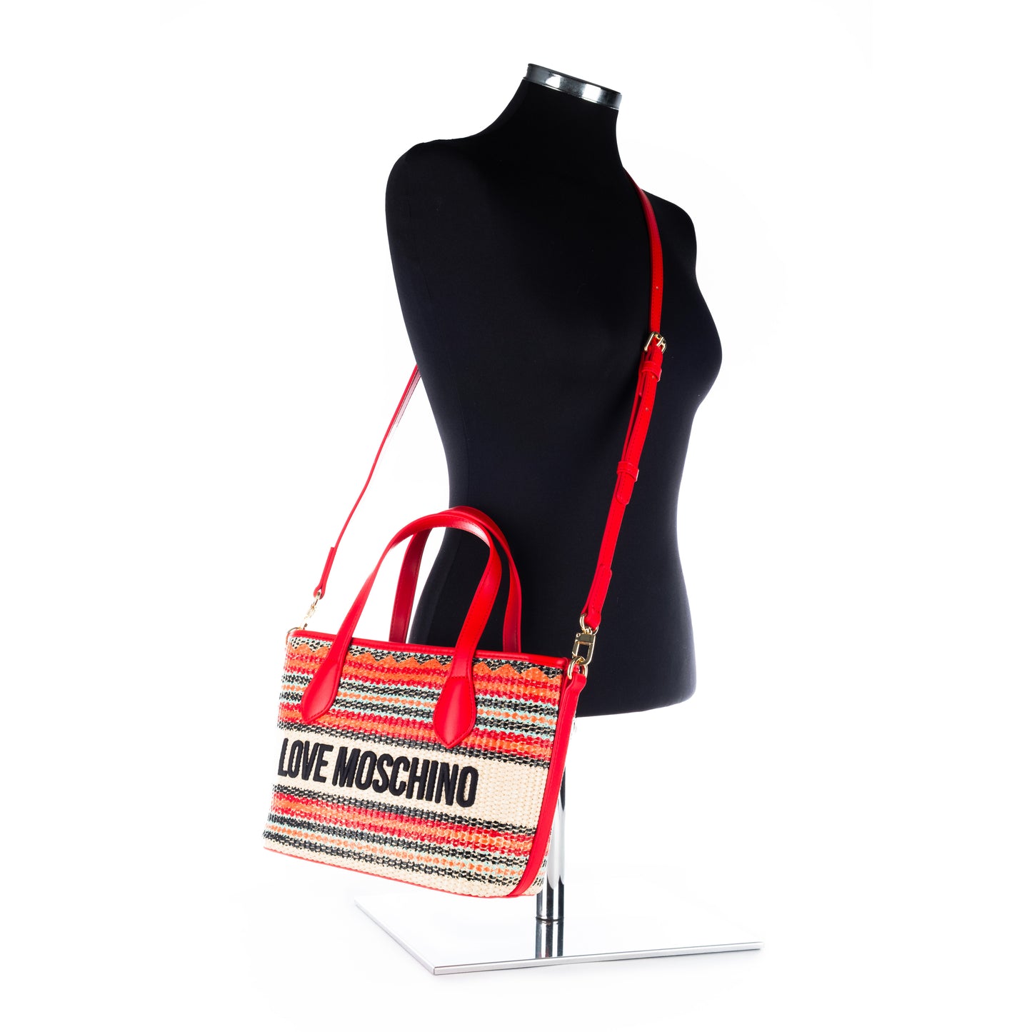 Bolsa Tote Love Moschino Multicolor com Padrão Étnico e Logo Frontal