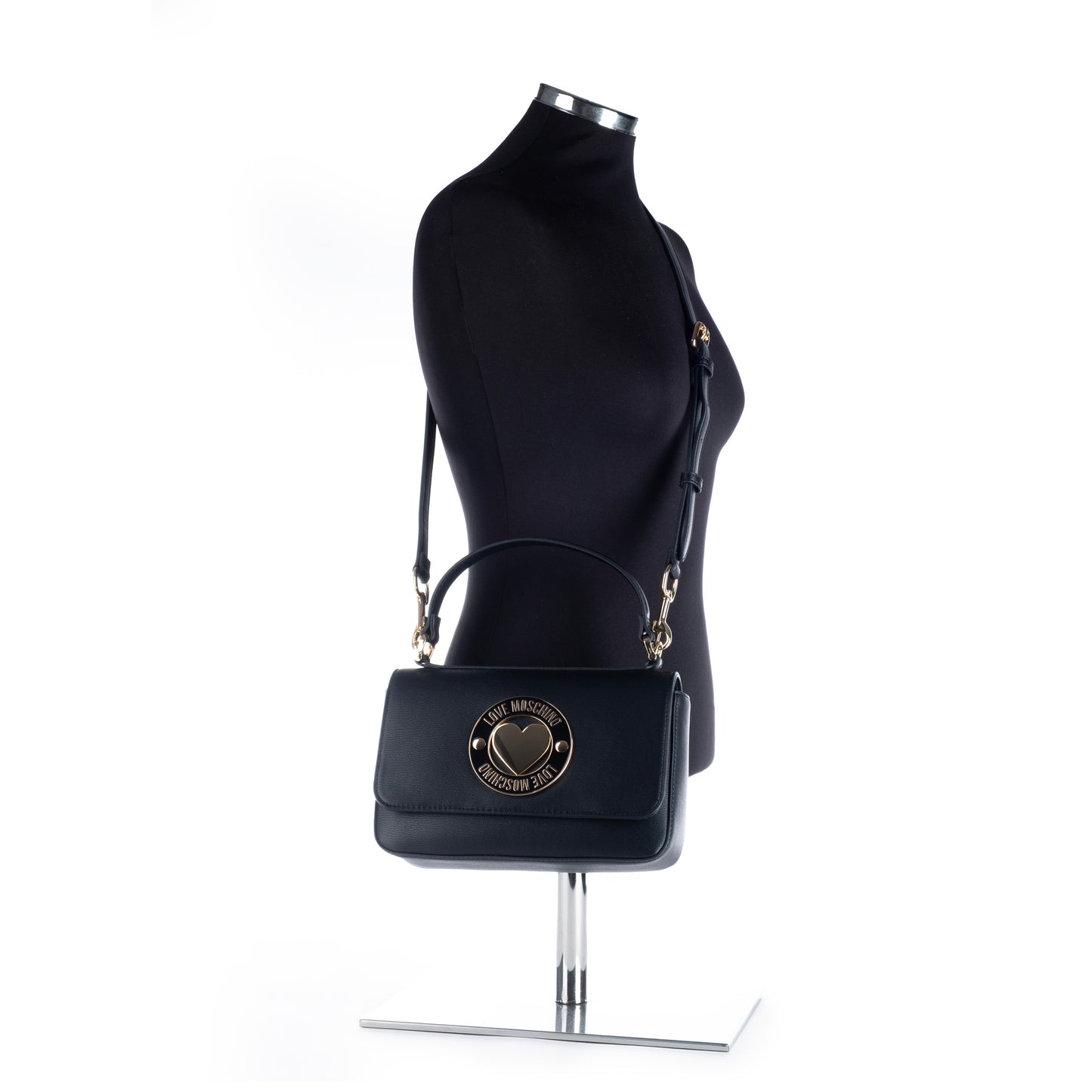 Bolsa Tiracolo Love Moschino Preta com Detalhe Metálico