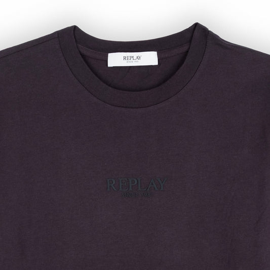 T-Shirt Homem Replay Preta Clássica com Detalhe de Logo