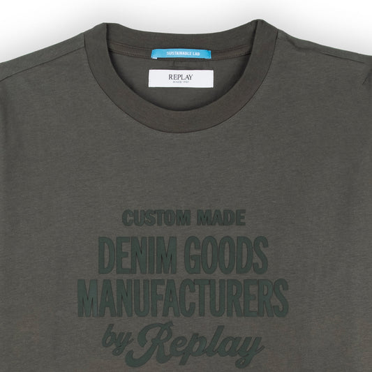 T-Shirt Homem Replay Verde Militar com Estampa Frontal