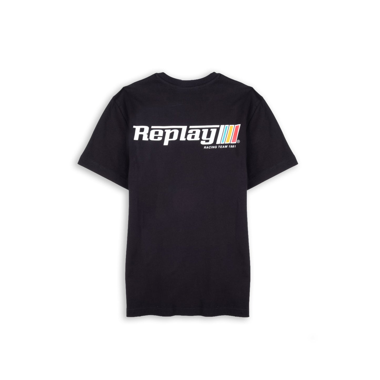 T-Shirt Homem Replay Preta com Logótipo Frontal e Estampa Posterior Racing Team