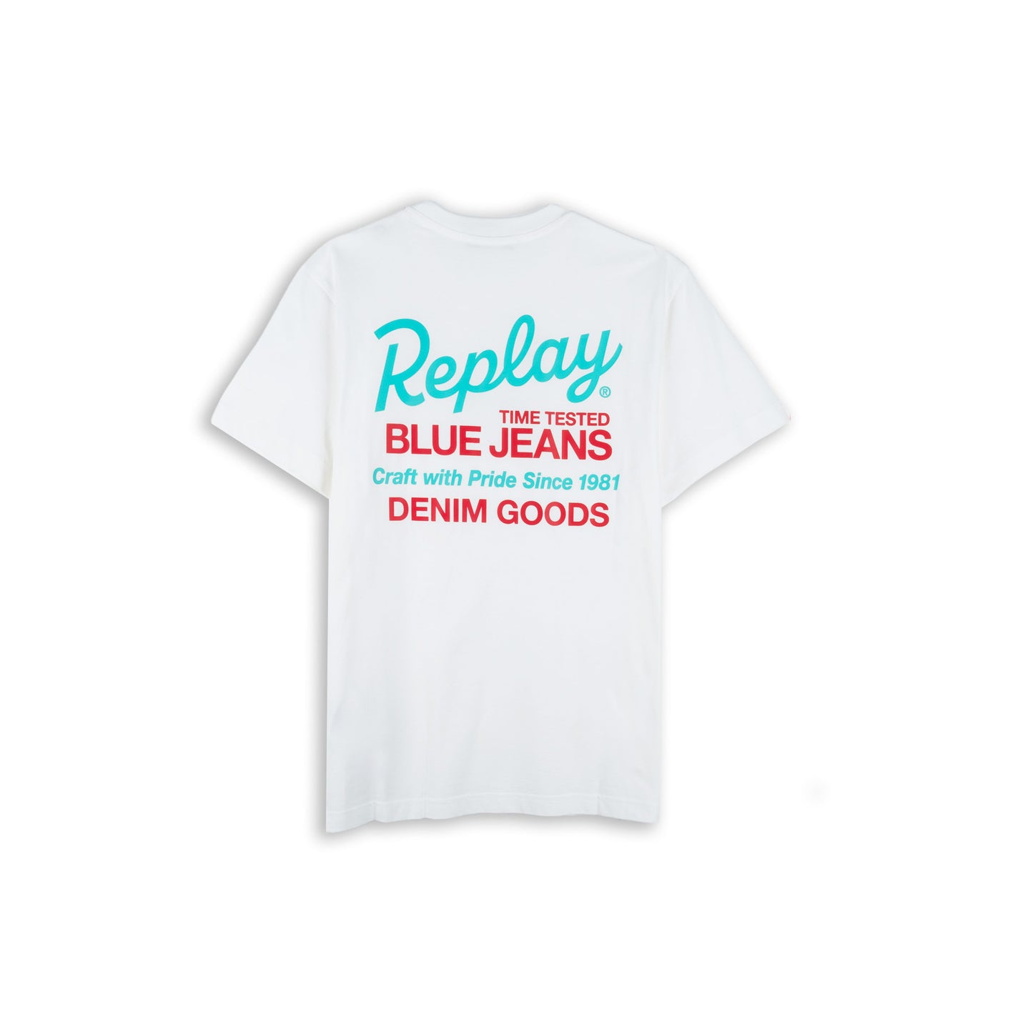 T-Shirt Homem Replay Branca com Estampa Multicolor Denim Goods