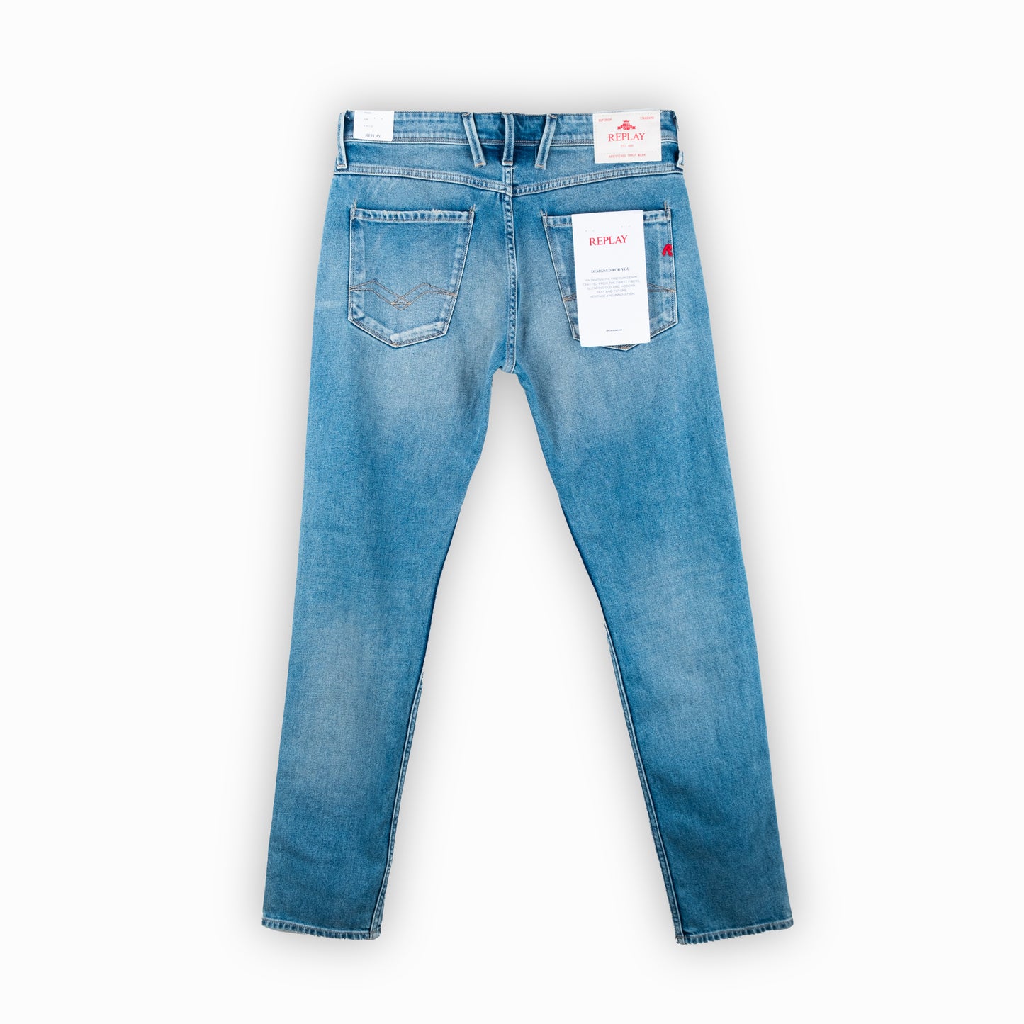 Calças de Ganga Homem Replay Azul Claro Skinny Fit com Efeito Desgastado