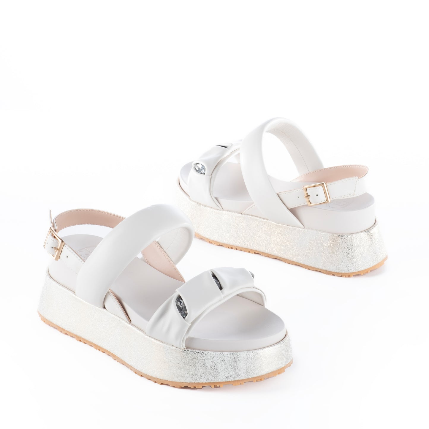 Sandálias Femininas Liu Jo Brancas com Plataforma e Detalhes Metálicos