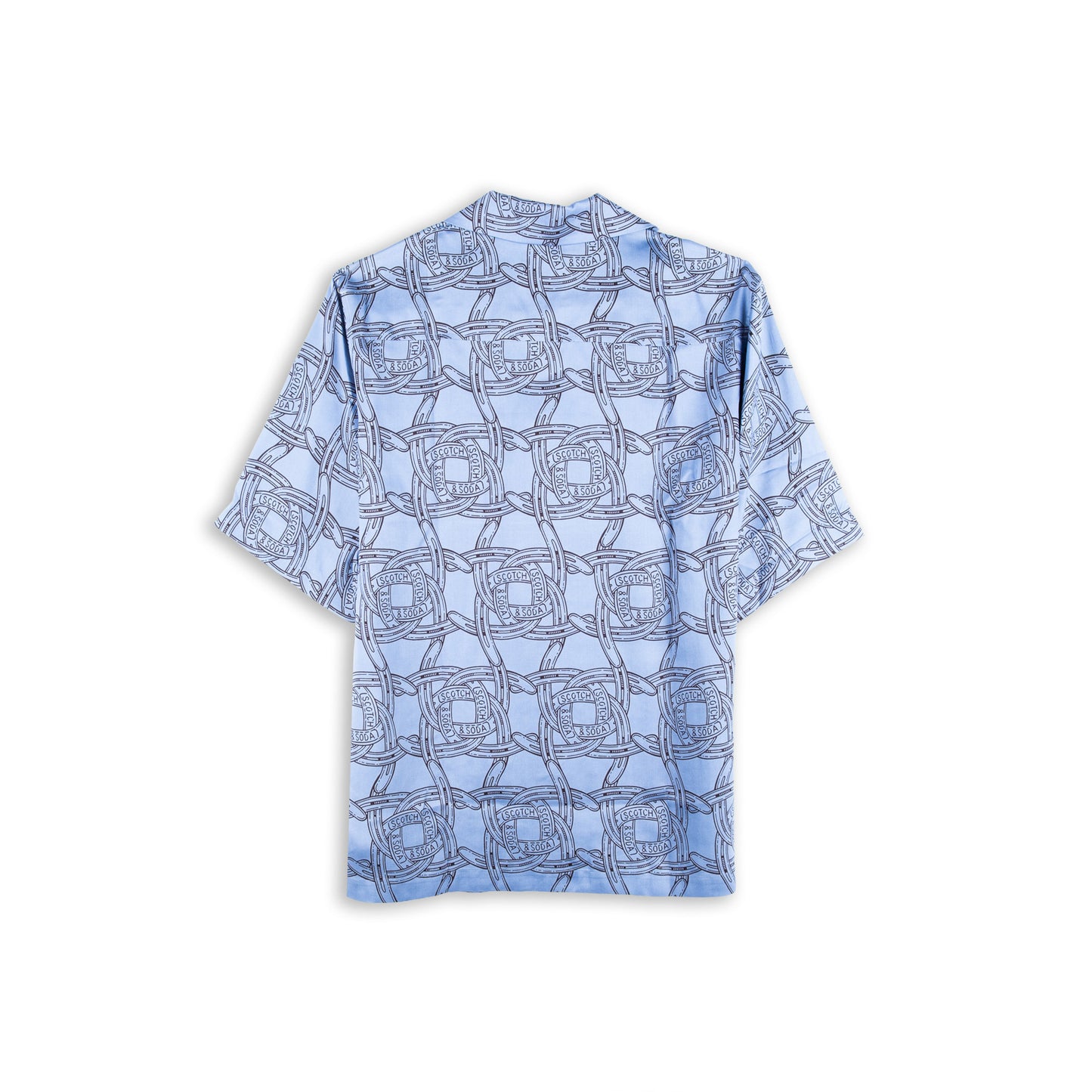 Camisa Homem Scotch & Soda Azul Claro com Estampado de Correntes e Manga Curta