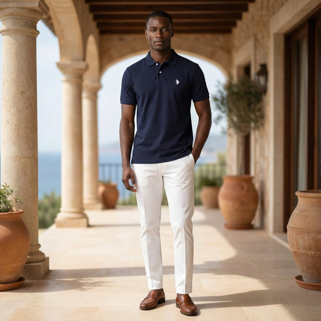 Polo Homem US Polo Preto com Logótipo Branco Bordado