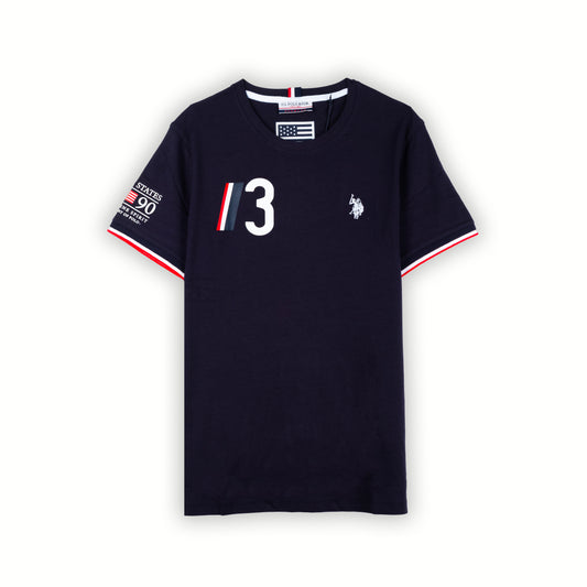 T-Shirt Homem US Polo Azul Marinho com Bordados e Detalhes Tricolores