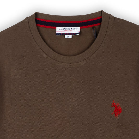 T-Shirt Homem US Polo Marrom com Logo Bordado