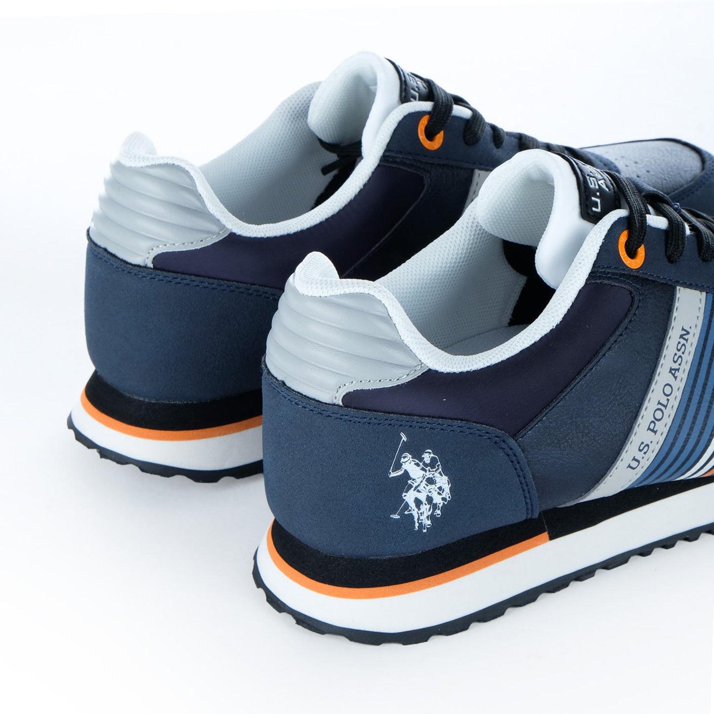 Ténis Homem U.S. Polo Assn. Azul Marinho com Riscas Laterais e Detalhes Laranja