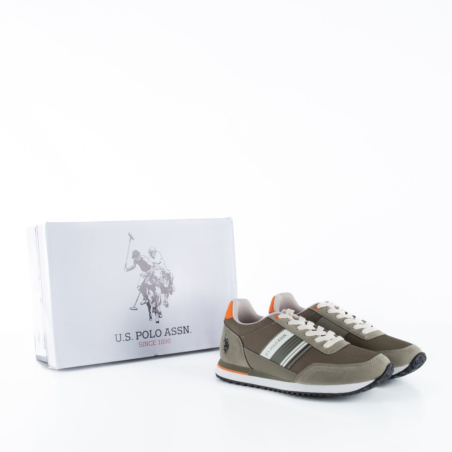 Ténis Homem US Polo Castanhos com Detalhes Brancos e Laranja