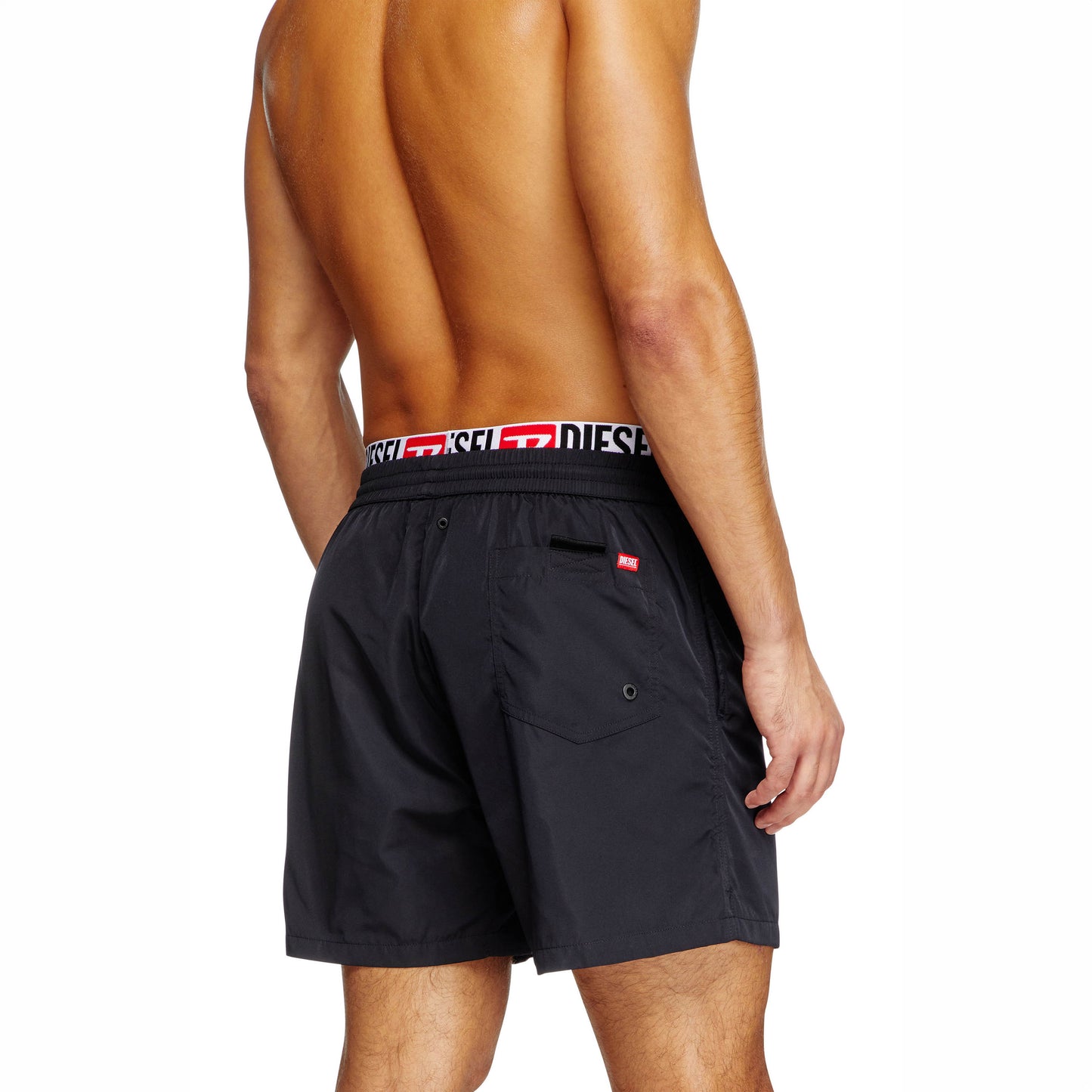 Calções de Banho Homem Diesel Pretos com Logo Lateral e Cintura Elástica