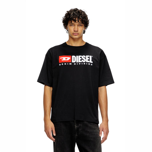 T-Shirt Homem Diesel Preta com Logo Frontal Contrastante