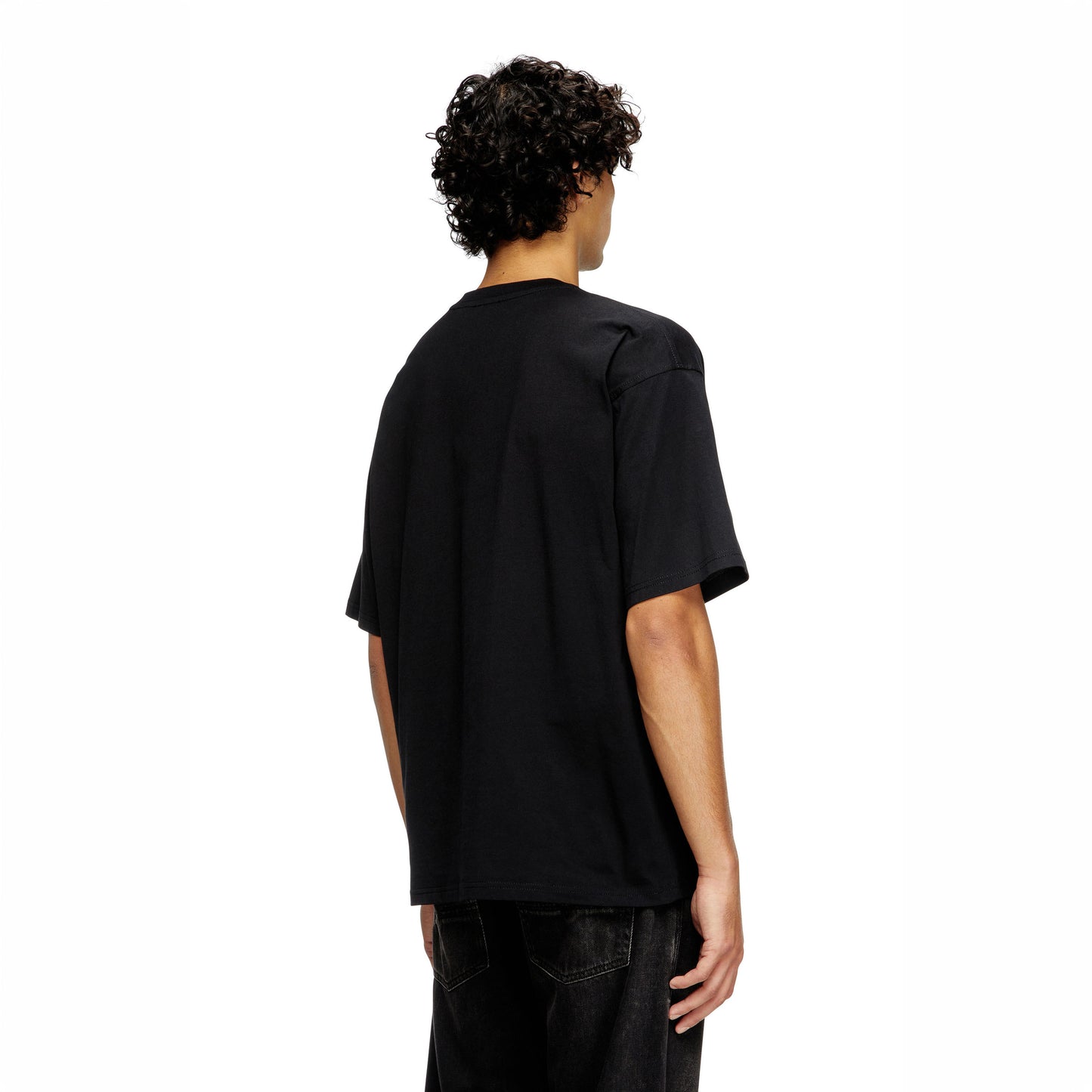 T-Shirt Homem Diesel Preta com Logo Frontal Contrastante