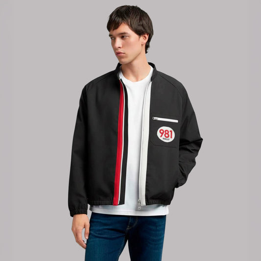 Casaco Homem Replay Preto com Fecho Frontal Contrastante e Patch Logo