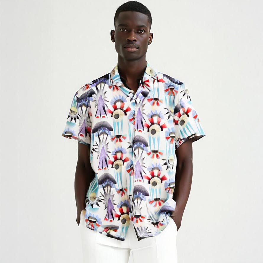 Camisa Masculina Scotch&Soda Estampada Multicolorida com Detalhes Geométricos