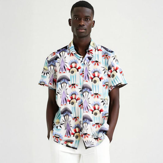 Camisa Masculina Scotch&Soda Estampada Multicolorida com Detalhes Geométricos