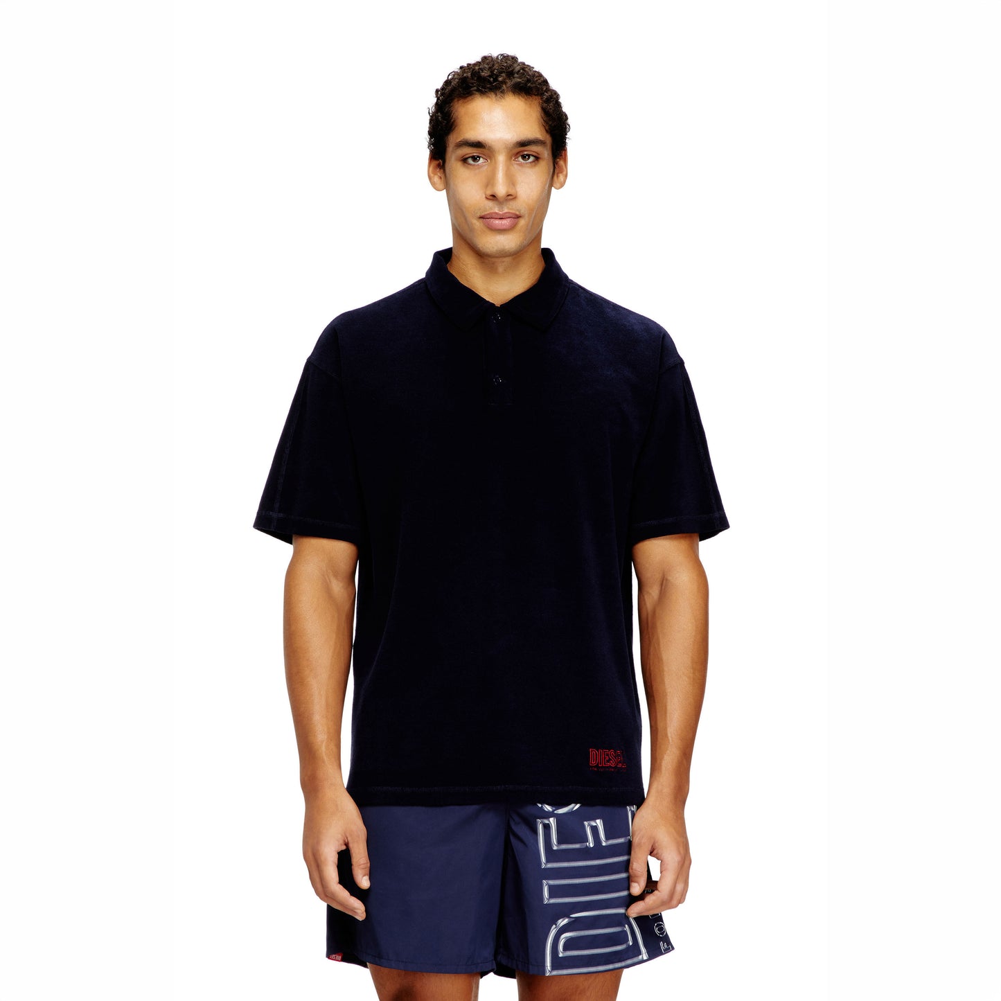 Polo Homem Diesel Azul Escuro Manga Curta em Algodão com Logo