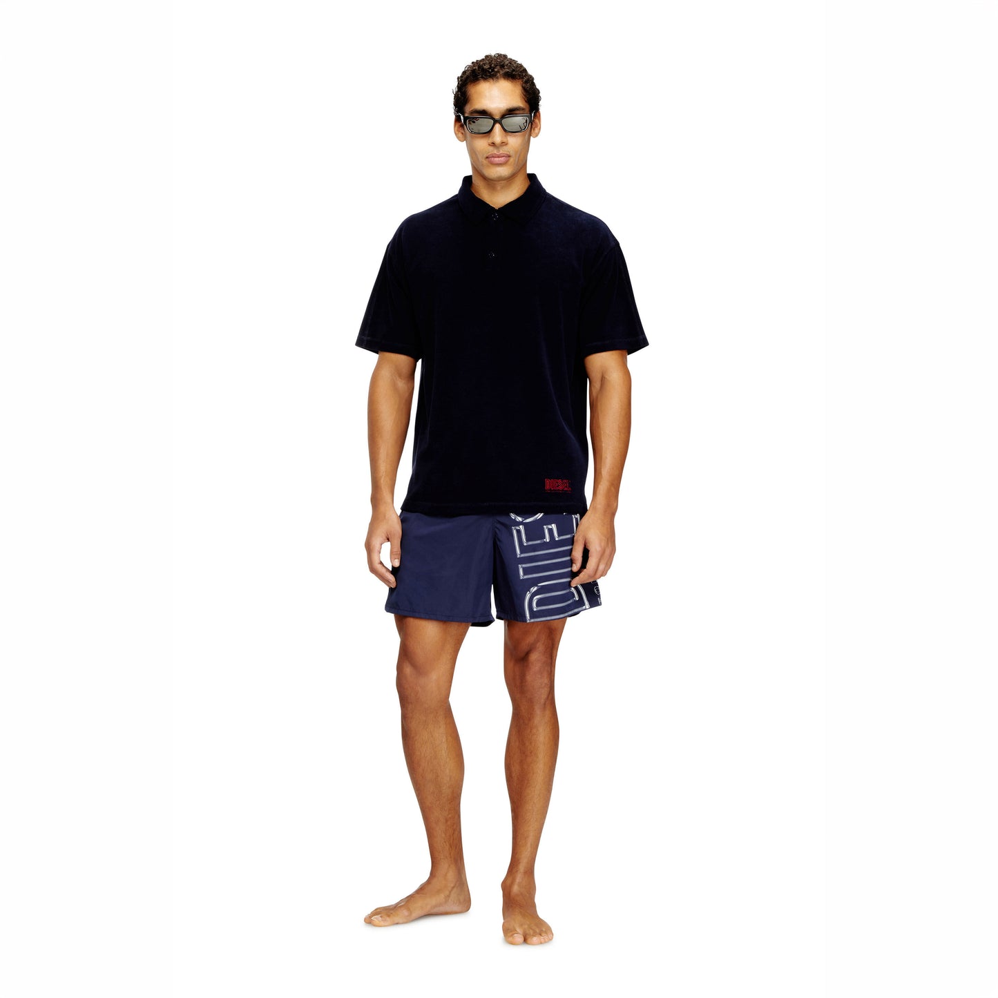 Polo Homem Diesel Azul Escuro Manga Curta em Algodão com Logo