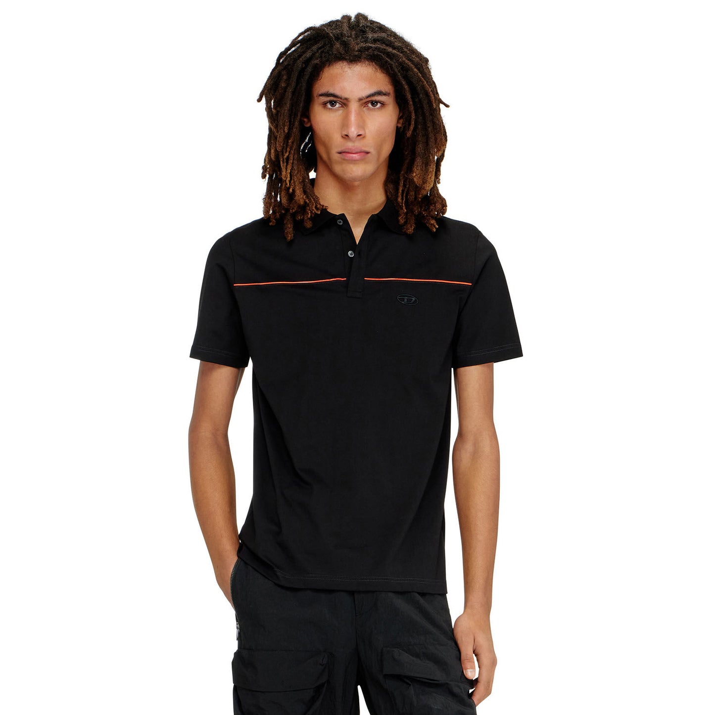 Polo Homem Diesel Preto com Detalhe Linha Vermelha