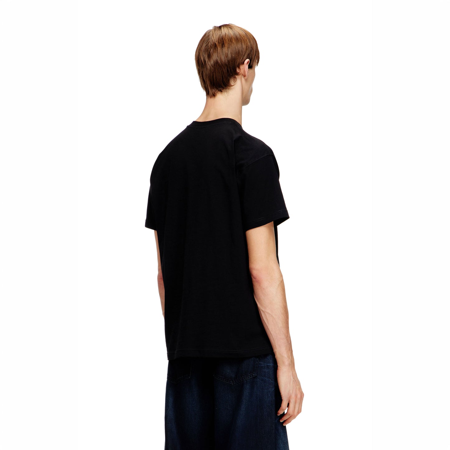 T-Shirt Homem Diesel Preta com Logo Frontal em Relevo