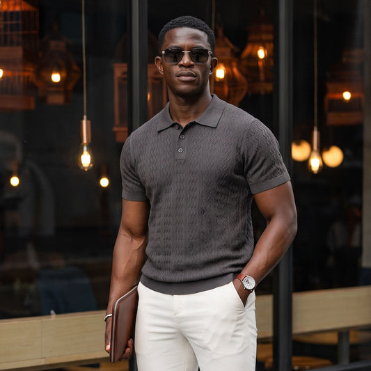 Polo Homem Yes Zee Cinzento com Textura Ondulada