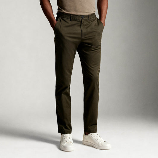 Calças Chino Homem Michael Kors Verde Escuro Slim Fit em Algodão Stretch