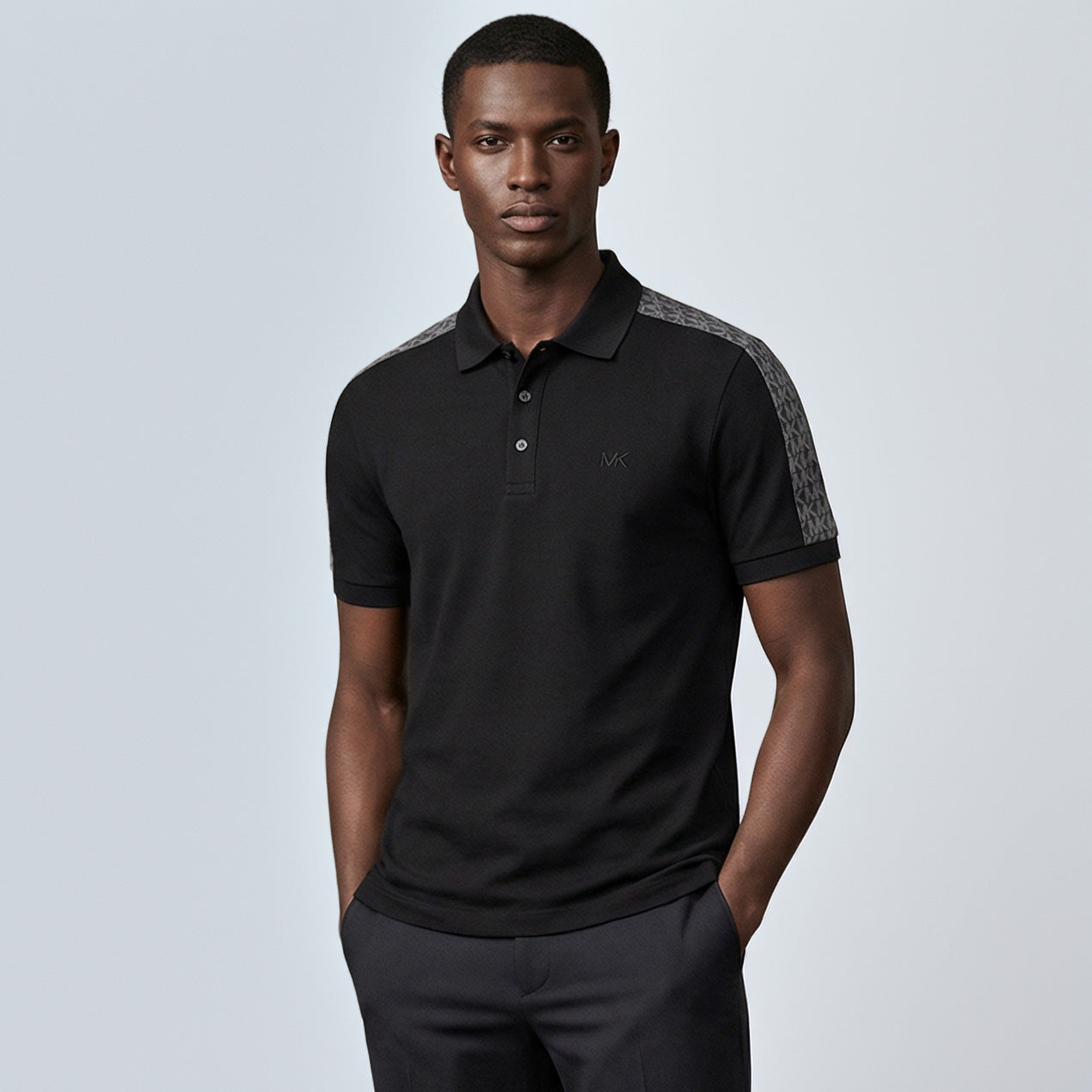 Polo Homem Michael Kors Preto Elegante em Algodão com Botões e Gola Clássica